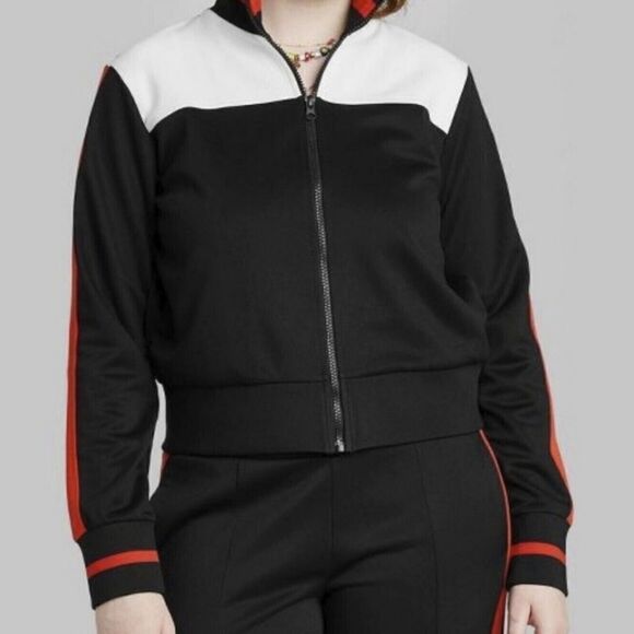 NWT WILD FABLE Women's Track Zip Up Jacker - Black-Red -White Size XS - Picture 1 of 12
